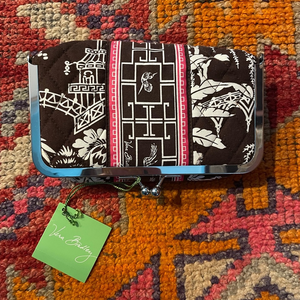 Vera Bradley Kiss and Make Up Cosmetic Bag Brown Pink Imperial Toile